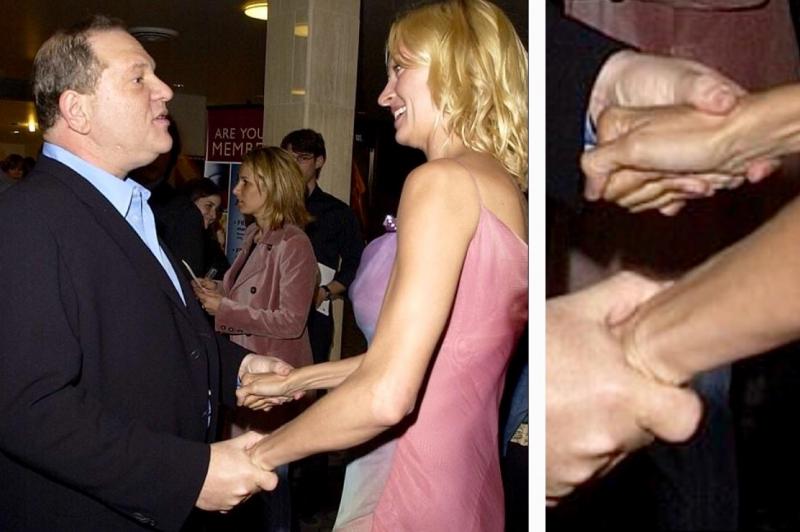 Harvey Weinstein and Uma Thurman greet each other at the Kill Bill: